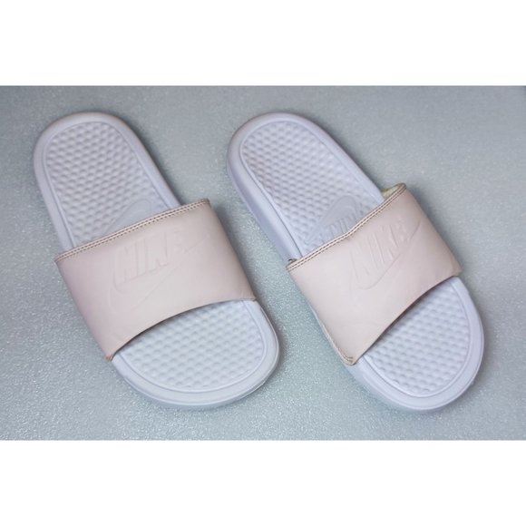 Women's Nike Light Pink & White Swoosh Benassi Soft Midsole Slides Sandals Sz 6 - Picture 1 of 12